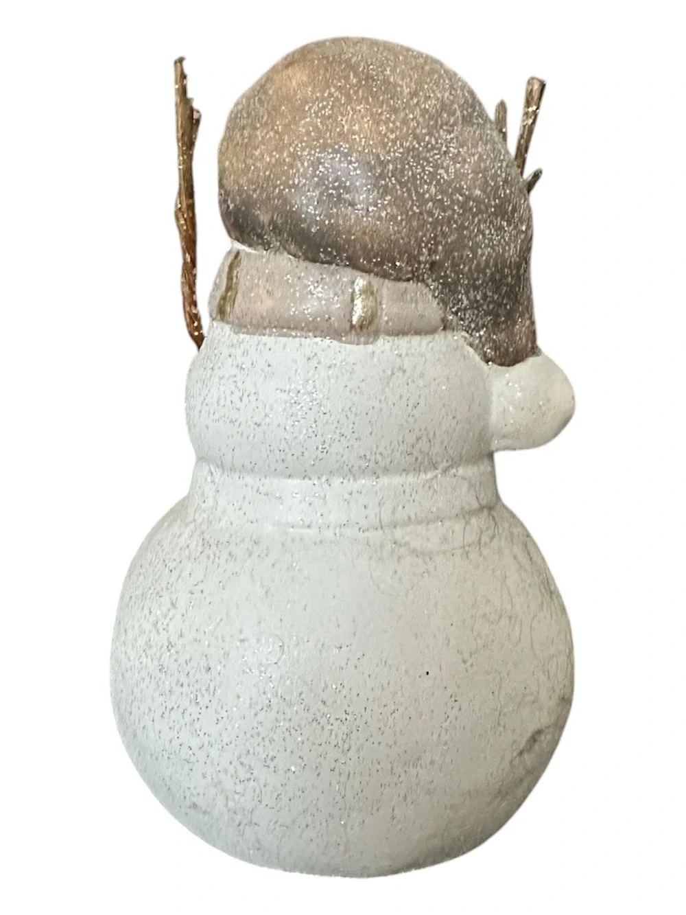 Rustic White Snowman Figurine with Gold Gift - Home Holiday Decor